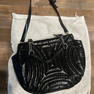 Cynthia Rowley Penny Black Gloss Patent Leather Embossed Tote Bag